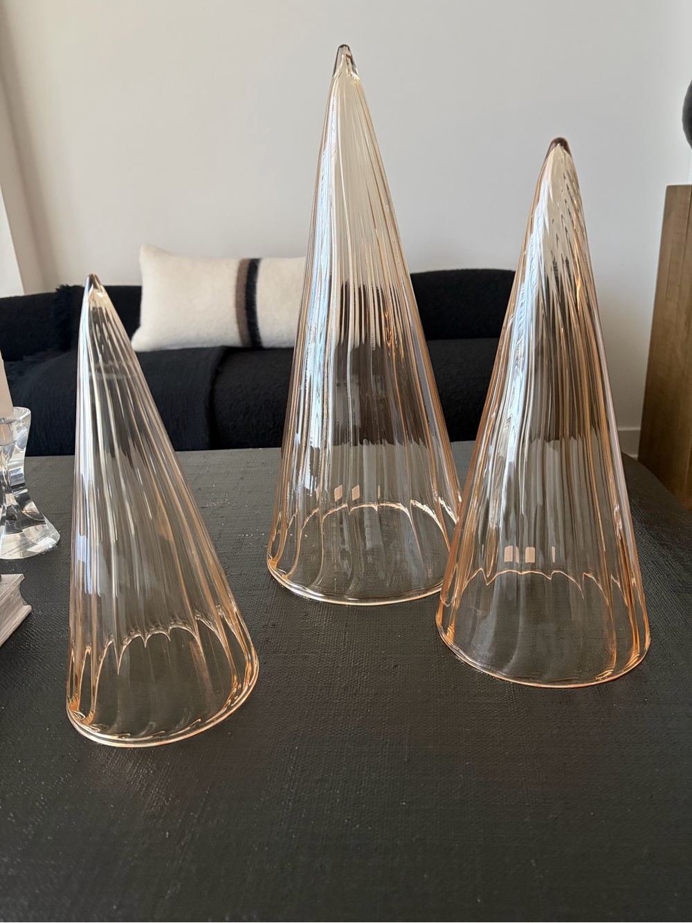 CB2 - Amber Glass Christmas Tree Sculptures - Set of 3